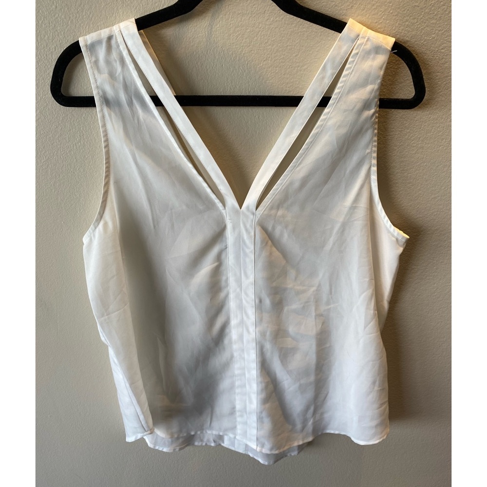Trouve Semi-sheer White Slitted Sleeveless Blouse